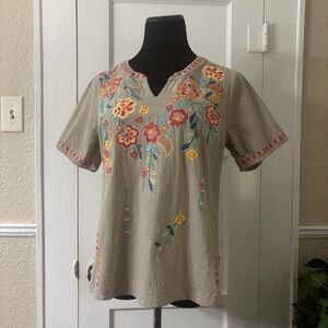 Savana Jane Floral Embroidered V-Neck Top